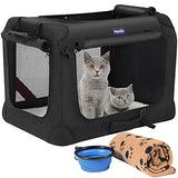 Petprsco Large Soft Cat Carrier Portable Pet Carrier 24x17x17 for Car Traveling with Warm Blanket Foldable Bowl and Washable Pad for 2 Cats & Small Medium Dogs