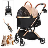 SKISOPGO 3 in 1 Foldable Pet Stroller for Small Medium Dogs Cats, No-Zip with Detachable Carrier, Push Button, Luxury Pet Gear Stroller for Puppy Travel (Khaki)