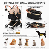 SKISOPGO 3 in 1 Foldable Pet Stroller for Small Medium Dogs Cats, No-Zip with Detachable Carrier, Push Button, Luxury Pet Gear Stroller for Puppy Travel (Khaki)