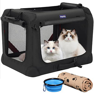 Petprsco Large Soft Cat Carrier Portable Pet Carrier 24x17x17 for Car Traveling with Warm Blanket Foldable Bowl and Washable Pad for 2 Cats & Small Medium Dogs