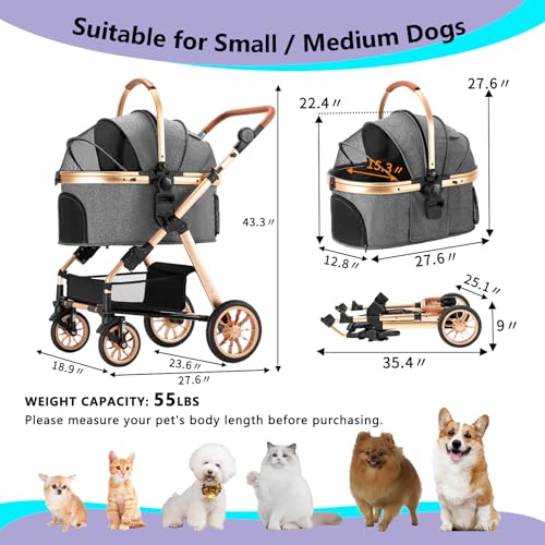 Ingborsa Pet Stroller, Dog Stroller for Medium Small Dog with