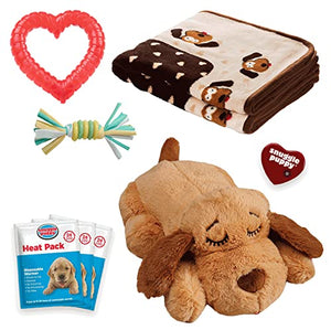 Original Snuggle Puppy Heartbeat Stuffed Toy - Pet Anxiety Relief and Calming Aid - Biscuit - New Puppy Starter Kit (Neutral)