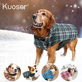 Kuoser Warm Dog Coat, Reversible Dog Jacket Waterproof Dog Winter Coat British Style Plaid Dog Clothes Pet Dog Cold Weather Coats Cozy Snow Jacket Vest for Small Medium Large Dogs Green S