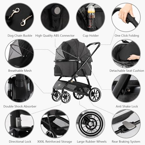 kenyone dog stroller Kenyone Pet Stroller 3 in 1 Dog Stroller for Medium Small Size Dogs, L – Dog  Pawshop