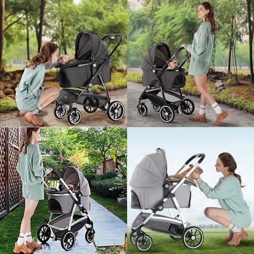 kenyone dog stroller Kenyone Pet Stroller 3 in 1 Dog Stroller for Medium Small Size Dogs, Large Cat Stroller with Detachable Carrier for Puppies, Doggies, Kitties, Bunnies